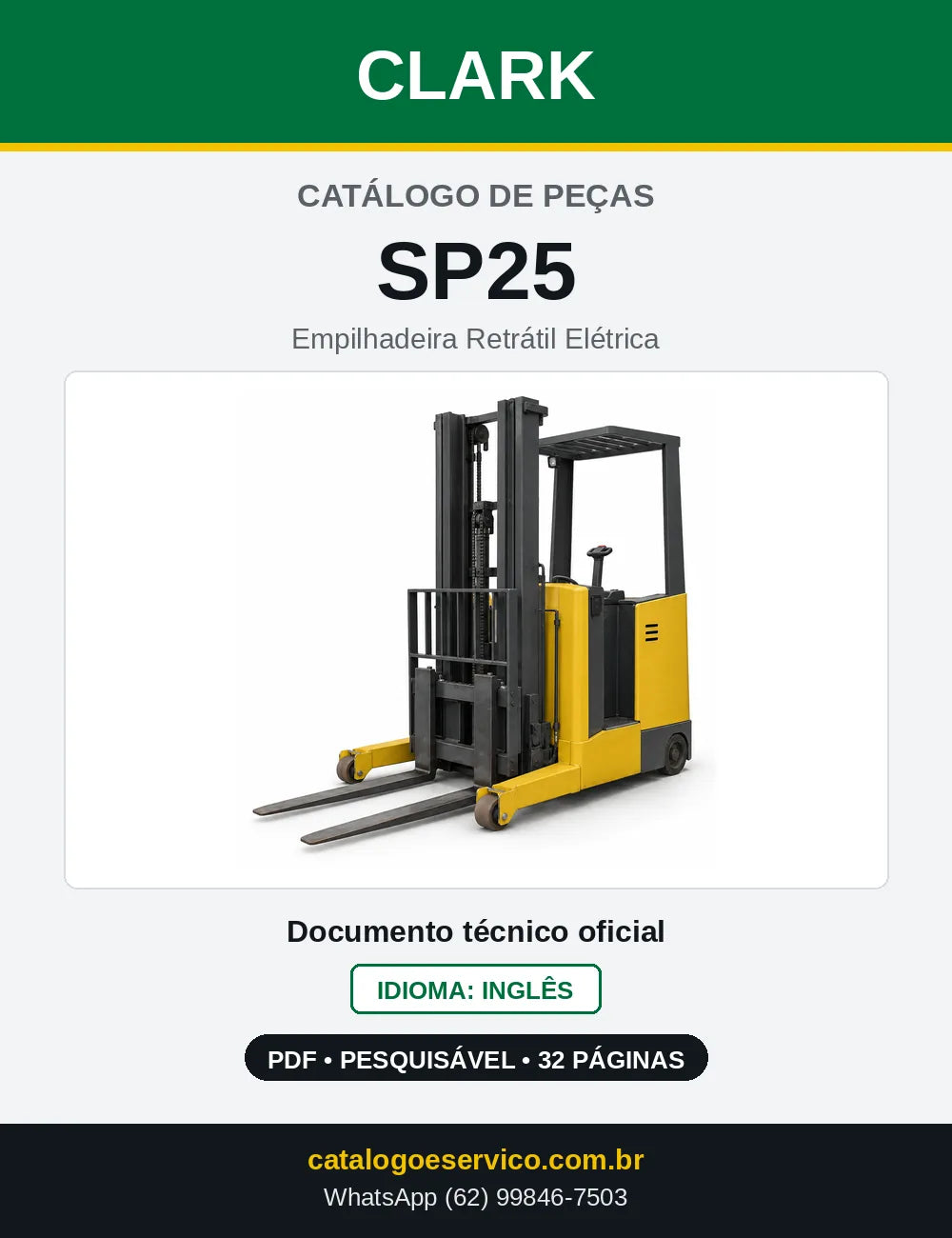 Catálogo de Peças Empilhadeira Retrátil Elétrica Clark SP25 (SP0025) — capa