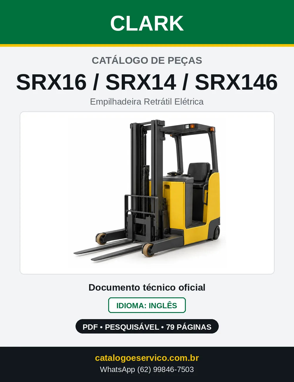Catálogo de Peças Empilhadeira Retrátil Elétrica Clark SRX16 / SRX14 / SRX146 (SRX0146) — capa