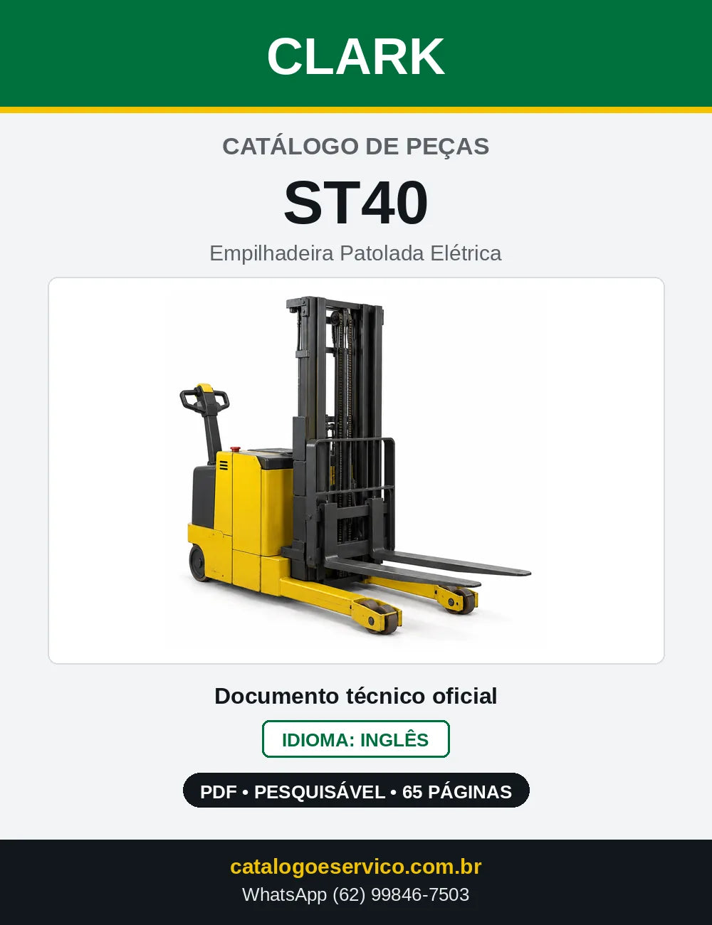 Catálogo de Peças Empilhadeira Patolada Elétrica Clark ST40 (ST0040) — capa