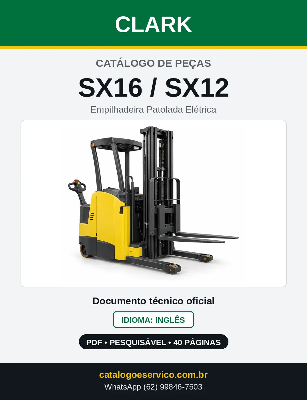 Catálogo de Peças Empilhadeira Patolada Elétrica Clark SX16 / SX12 (SX0126) — capa