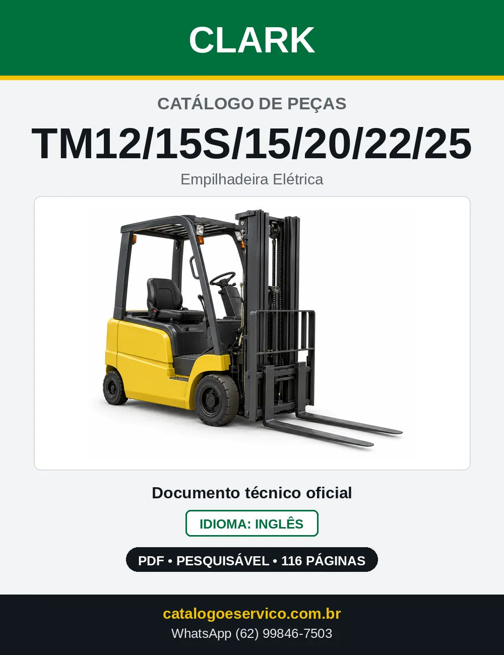 Catálogo de Peças Empilhadeira Elétrica Clark TM12/15S/15/20/22/25 (TM0247) — capa