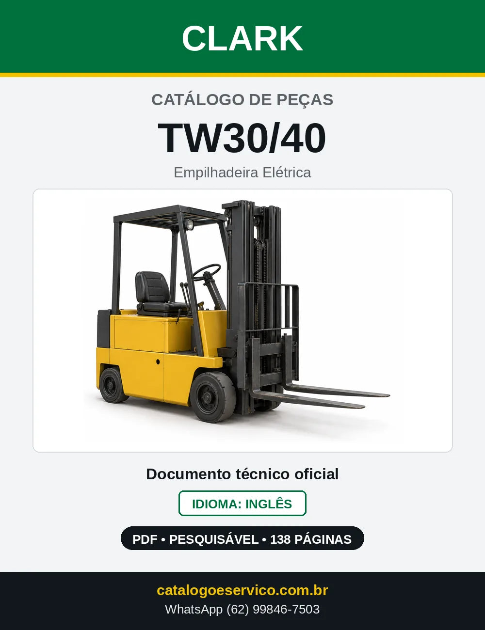 Catálogo de Peças Empilhadeira Elétrica Clark TW30/40 (TW0235) — capa