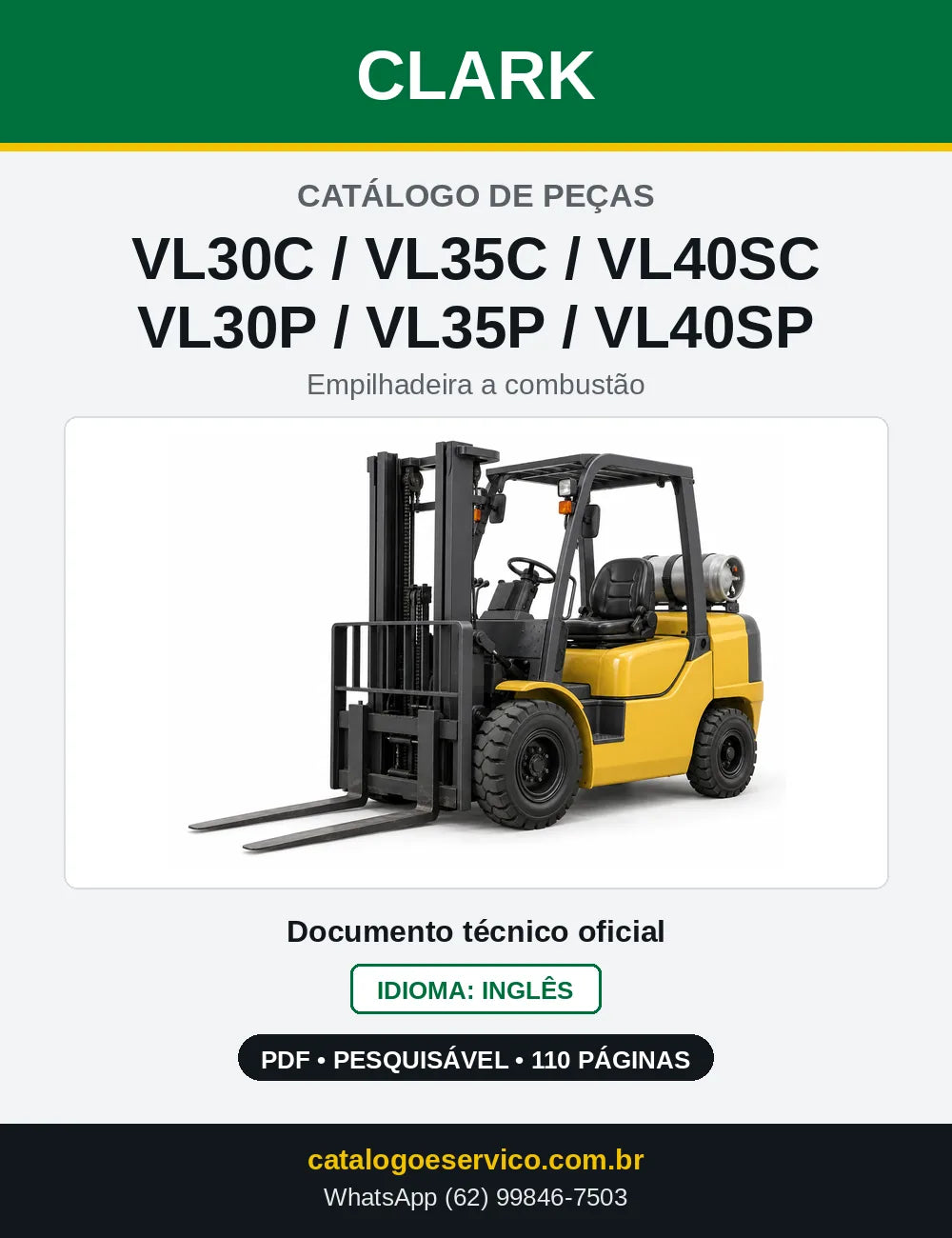 Catálogo de Peças Empilhadeira a GLP Clark VL30C / VL35C / VL40SC / VL30P / VL35P / VL40SP (V0034) — capa