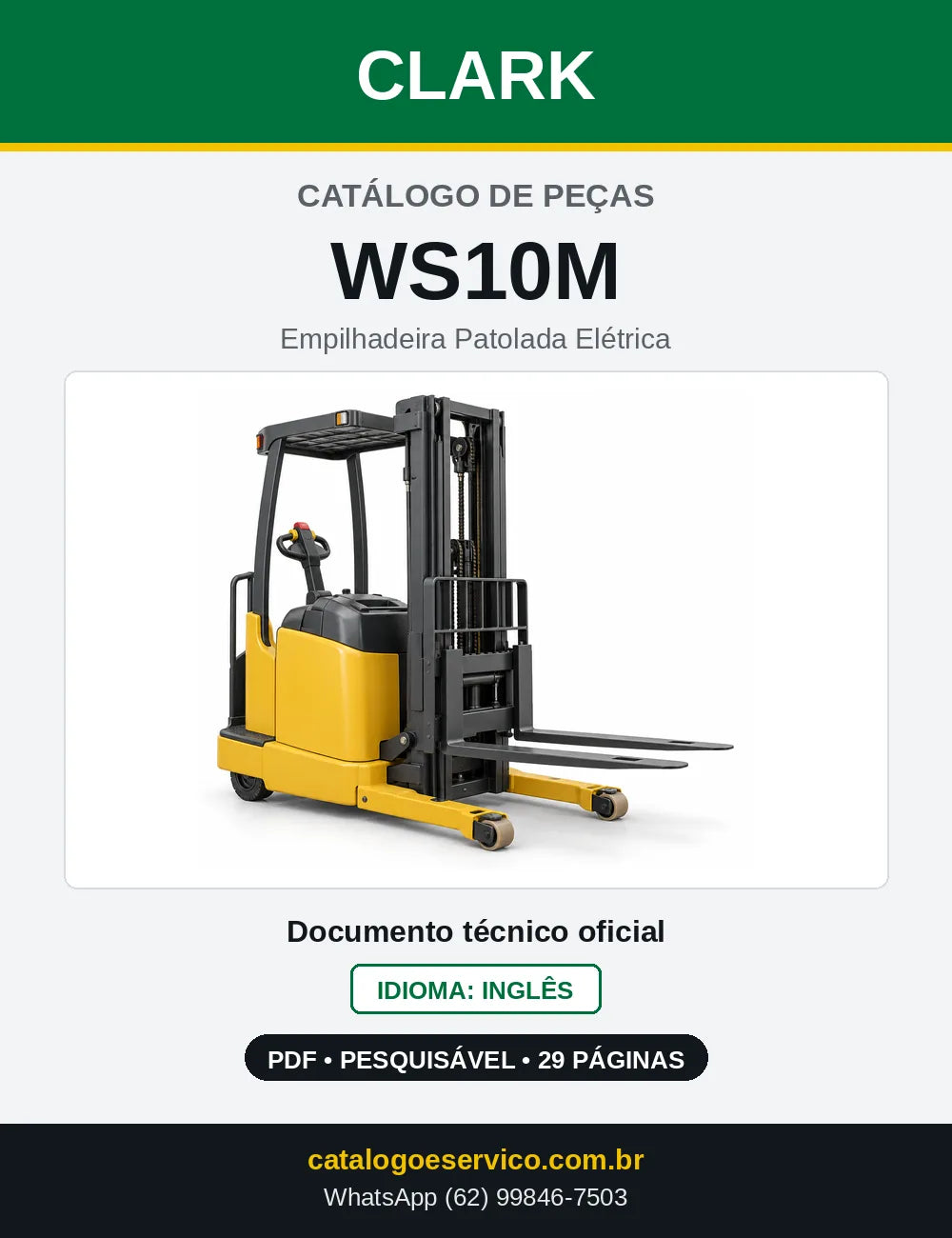 Catálogo de Peças Empilhadeira Patolada Elétrica Clark WS10M (WS0010M) — capa