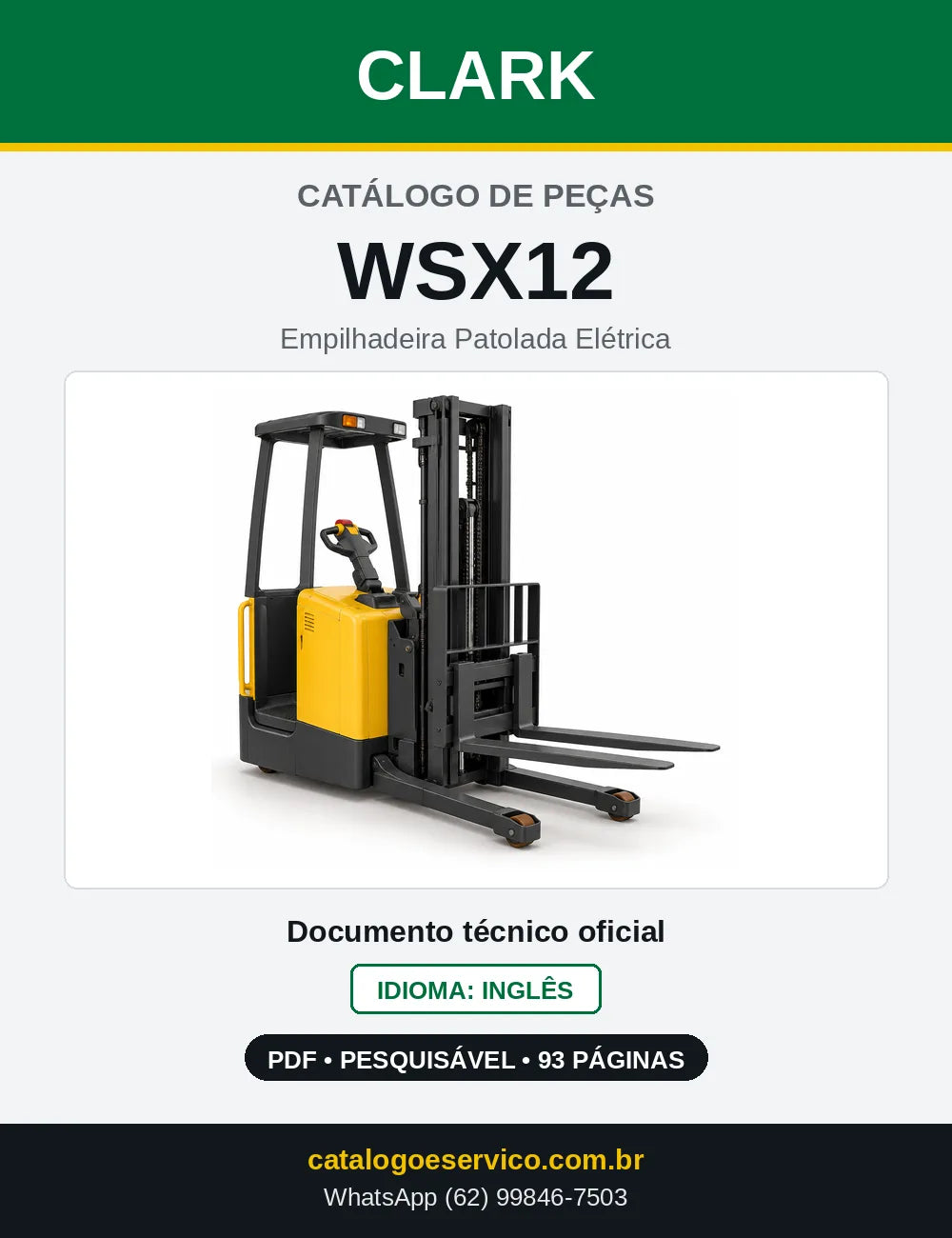 Catálogo de Peças Empilhadeira Patolada Elétrica Clark WSX12 (WSX0012) — capa