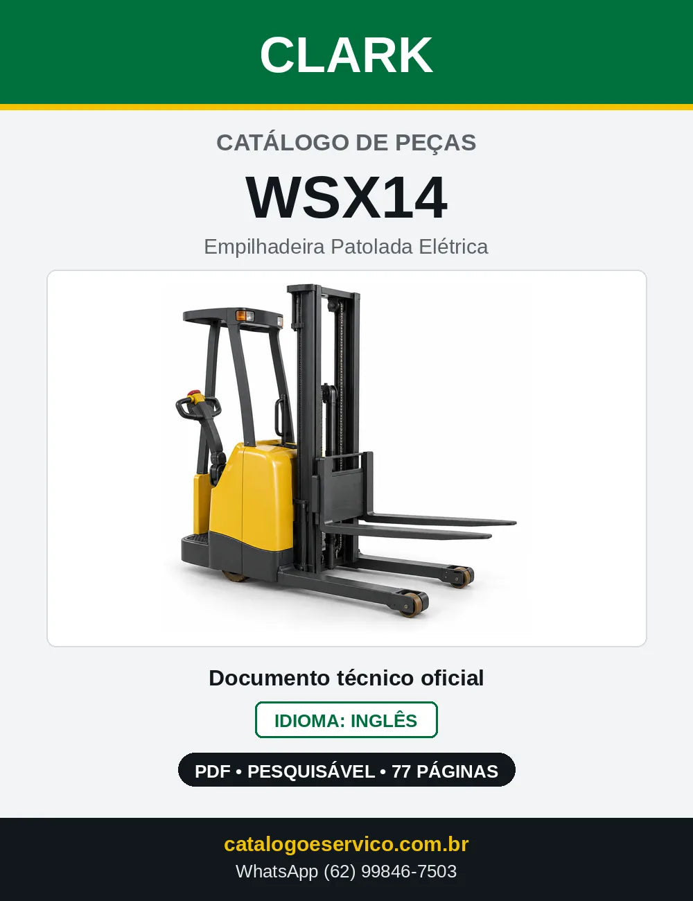Catálogo de Peças Empilhadeira Patolada Elétrica Clark WSX14 (WSX0014) — capa
