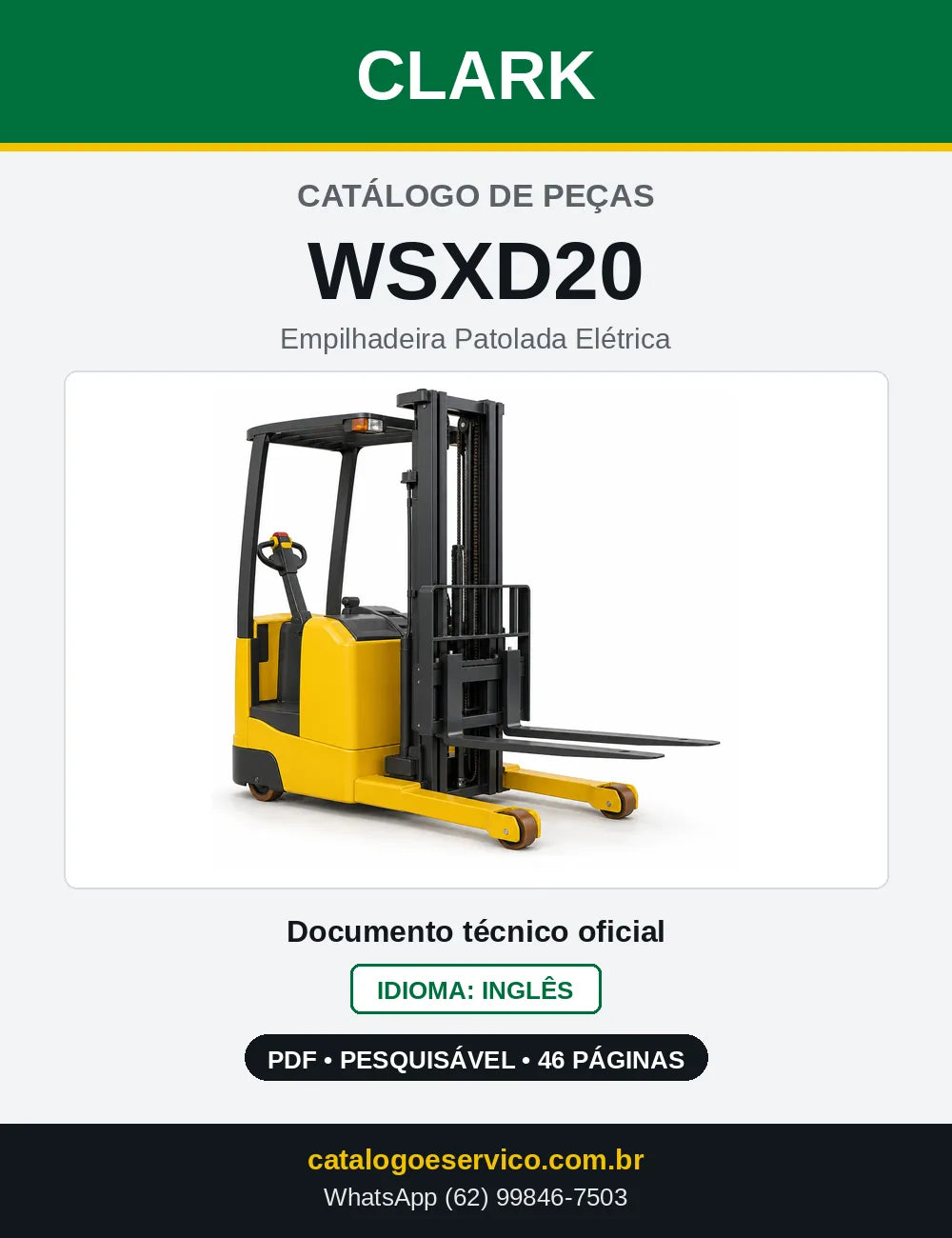 Catálogo de Peças Empilhadeira Patolada Elétrica Clark WSXD20 (WSXD0020) — capa