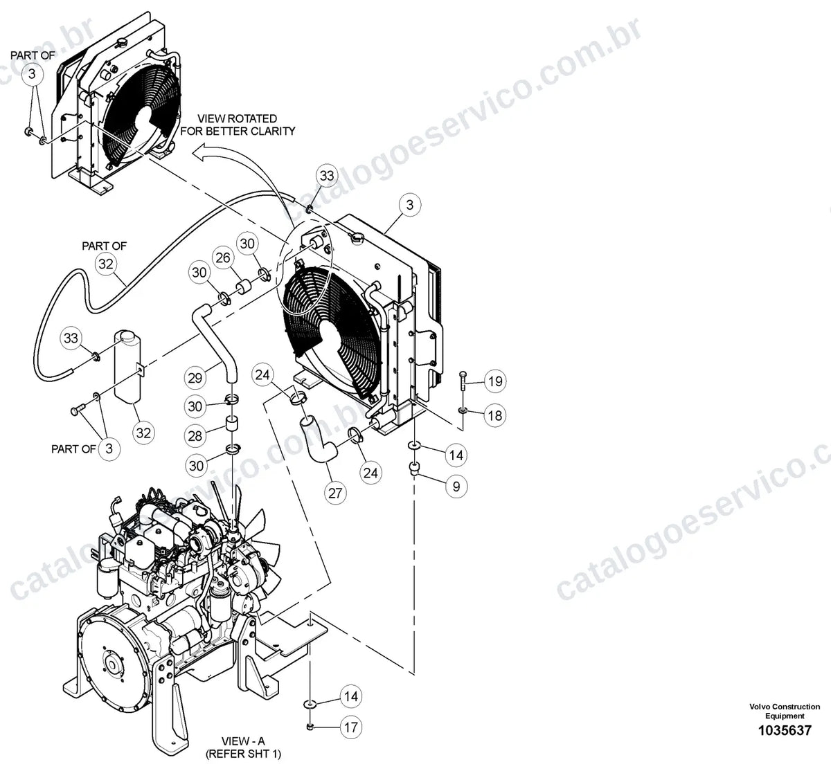 Vista explodida – motor – Catálogo de Peças Volvo PT220RH