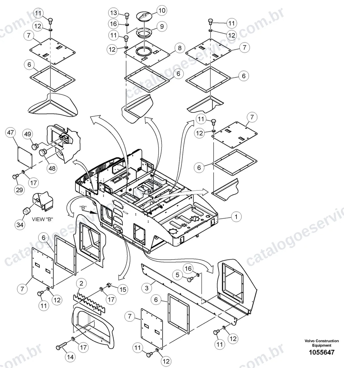 Vista explodida – chassi e material rodante – Catálogo de Peças Volvo PT220RH