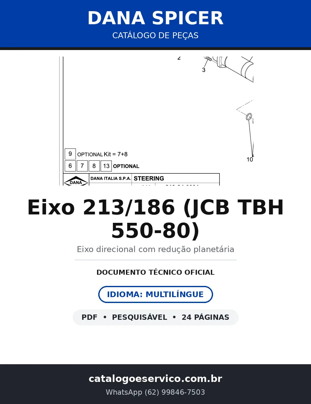 Catálogo de Peças Eixo Dana Spicer 213/186 JCB TBH 550-80 Direcional Epicicloidal — capa