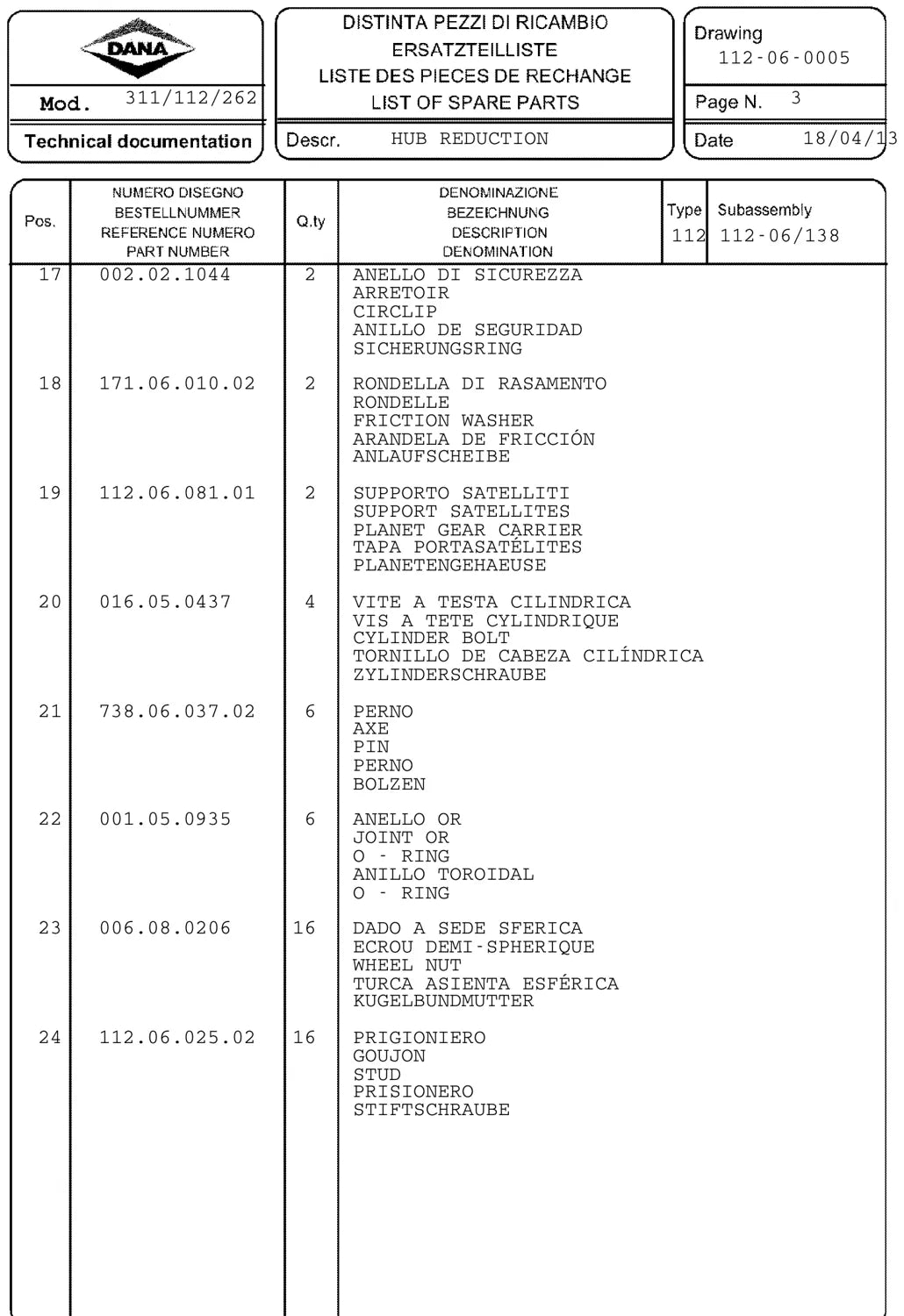 Catálogo de Peças Dana Spicer Eixo 311/112/262 Sandvik Mineração (APL-2866) — página 3 do documento