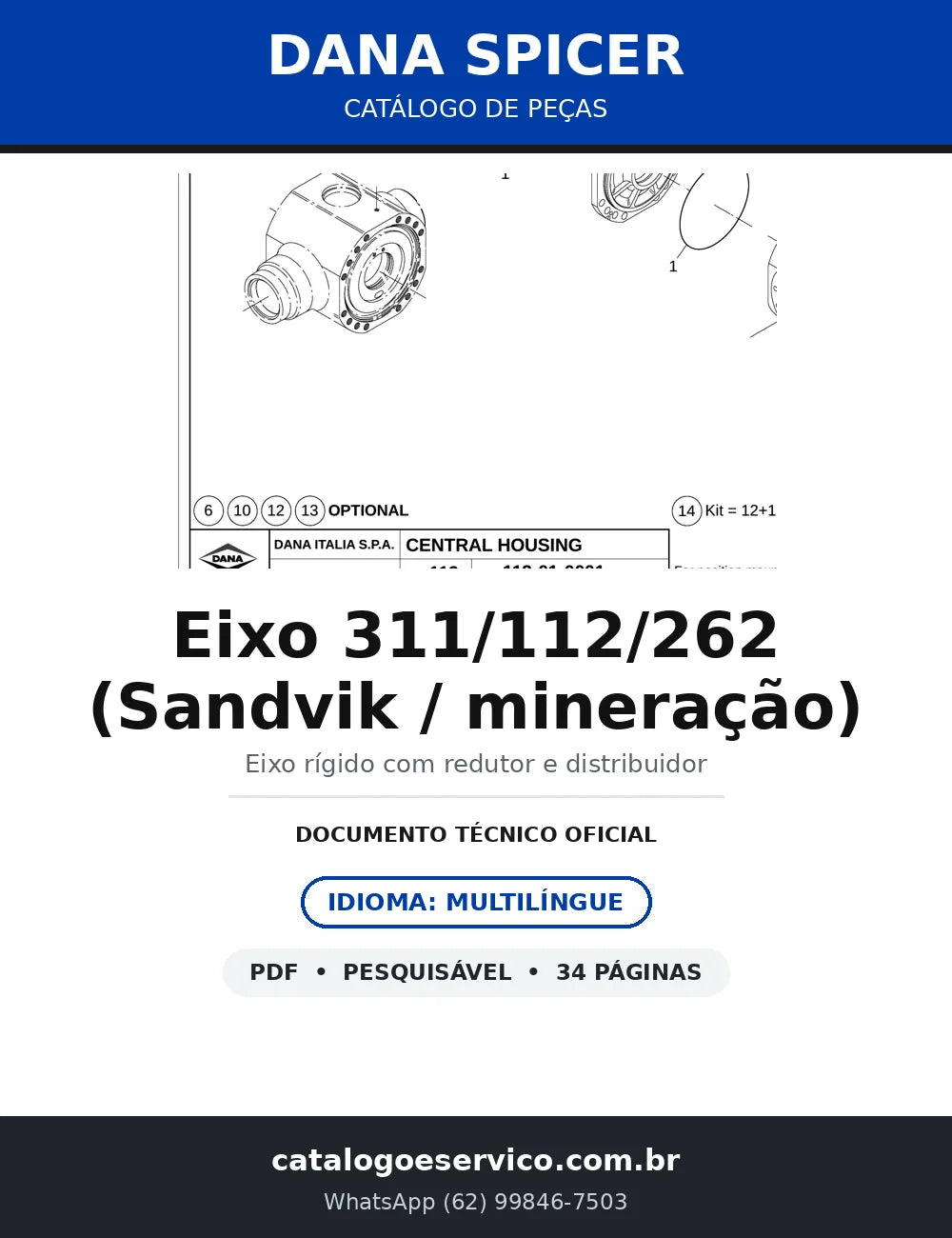 Catálogo de Peças Dana Spicer Eixo 311/112/262 Sandvik Mineração (APL-2866) — capa