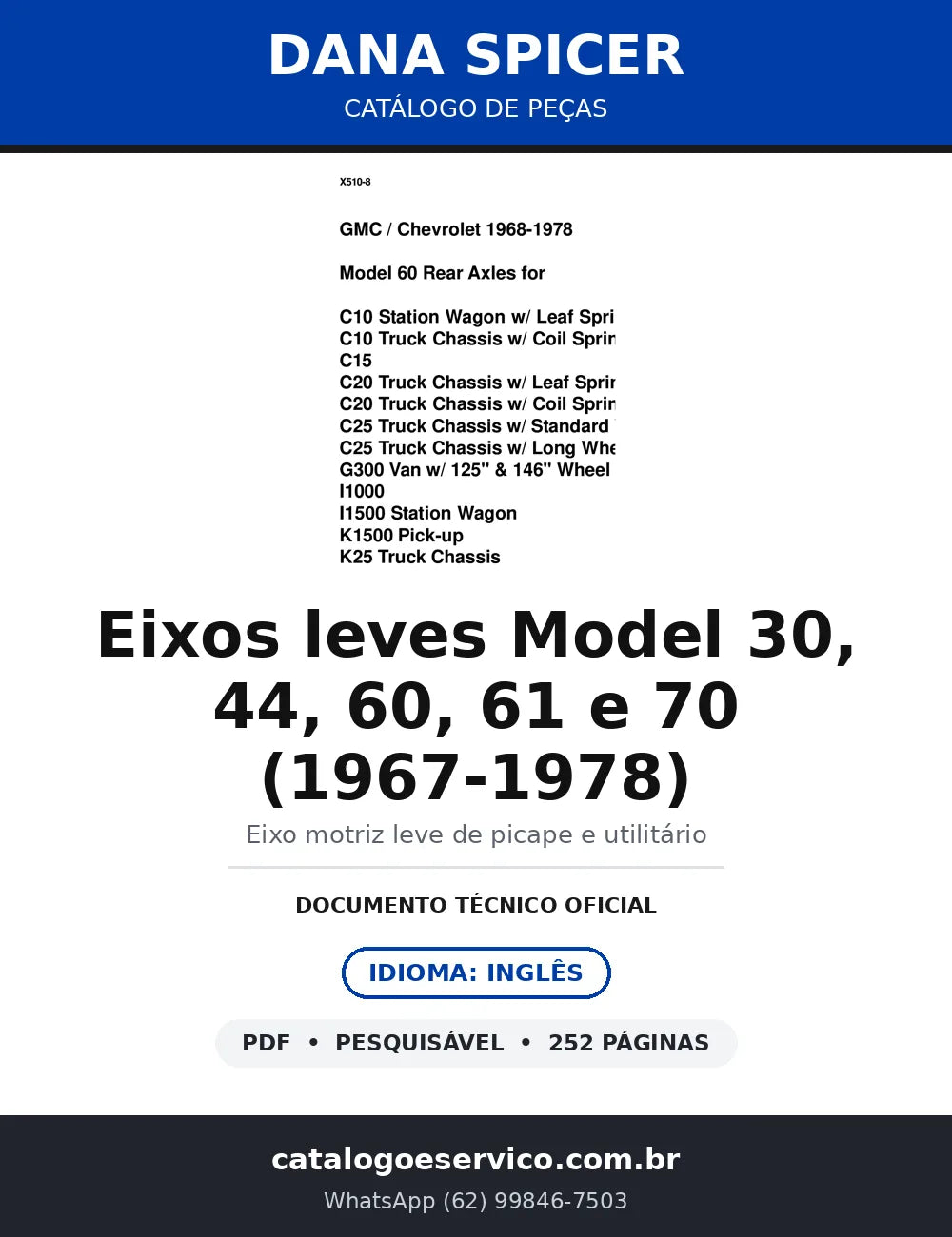 Catálogo de Peças Dana Spicer Eixos Model 30, 44, 60, 61 e 70 1967-1978 (X510-8) — capa