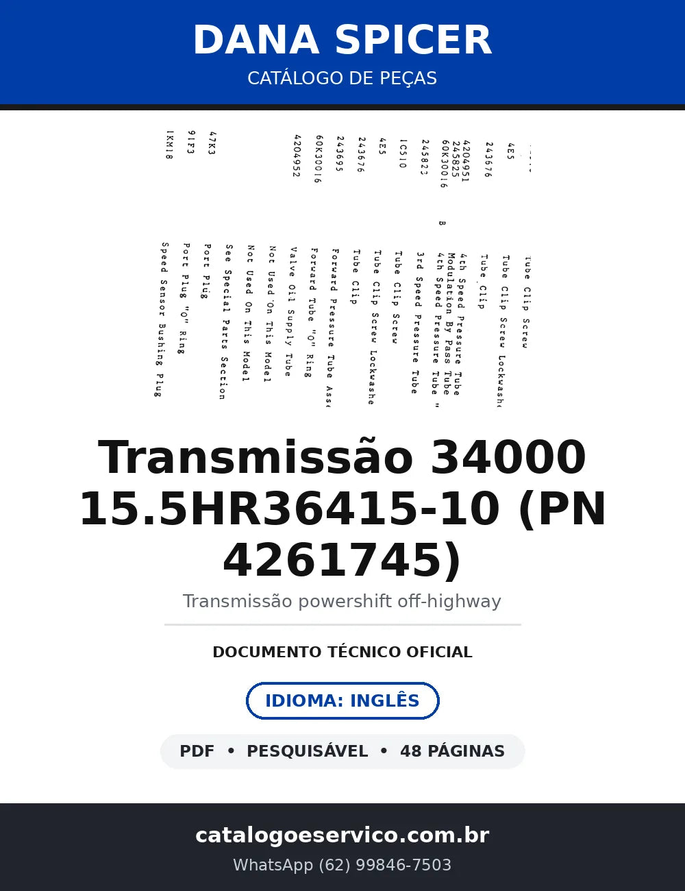 Catálogo de Peças Dana Spicer Transmissão 34000 15.5HR36415-10 (PN 4261745) — capa