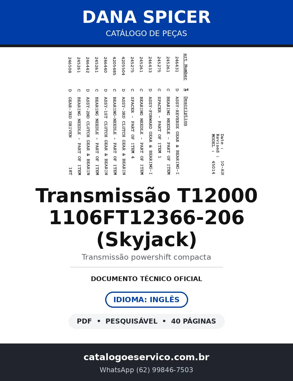 Catálogo de Peças Dana Spicer Transmissão T12000 1106FT12366-206 (PN 4263657) — capa