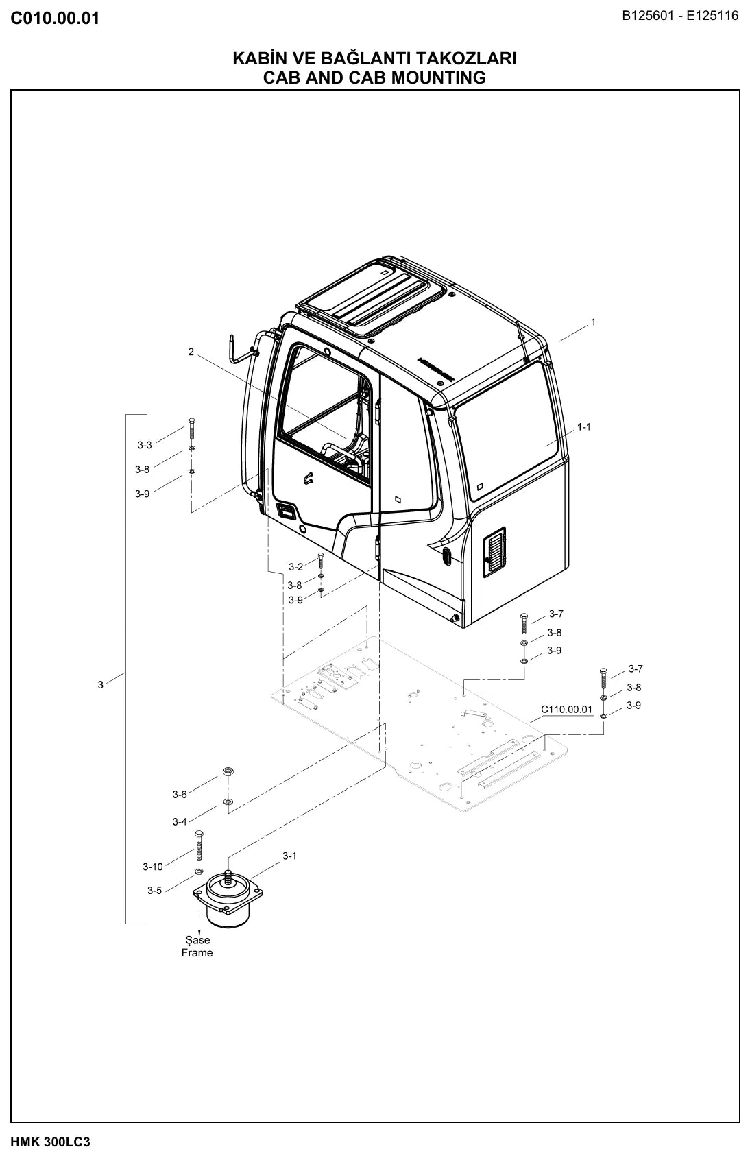 Página interna do Catálogo de Peças Hidromek HMK 300LC3 — Escavadeira de esteiras