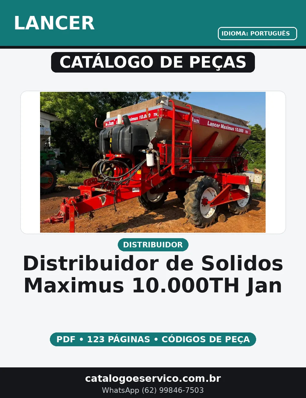 CATALOGO DE PEÇAS DISTRIBUIDOR DE SOLIDOS - LANCER MAXIMUS 10.000TH JAN — capa do catálogo de peças