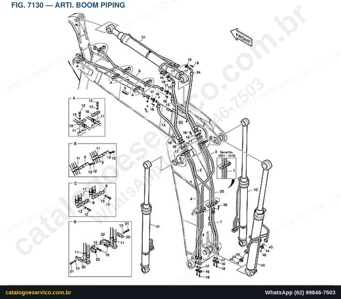 Vista explodida Arti. Boom Piping - Catálogo de Peças Doosan DX255LC