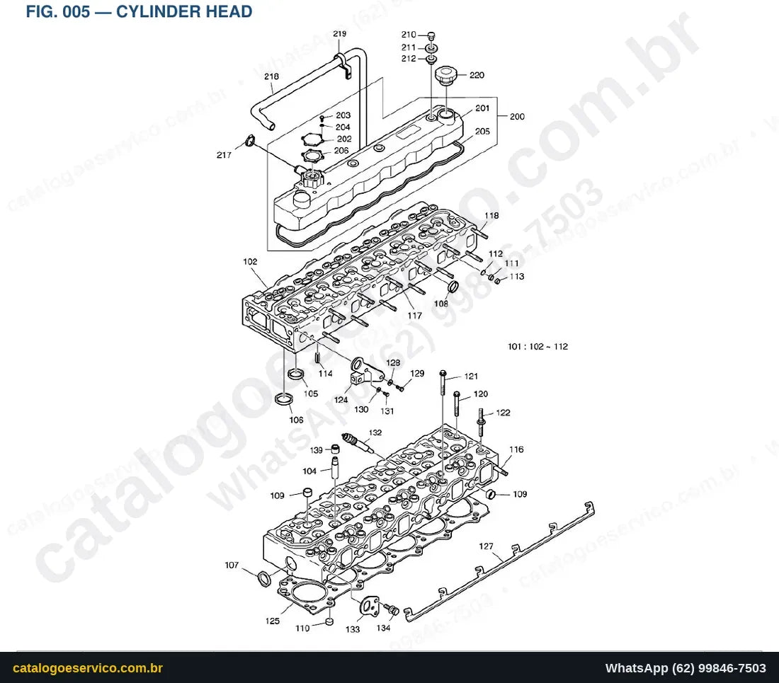 Vista explodida Cylinder Head - Catálogo de Peças Doosan Mega 160 Tier II