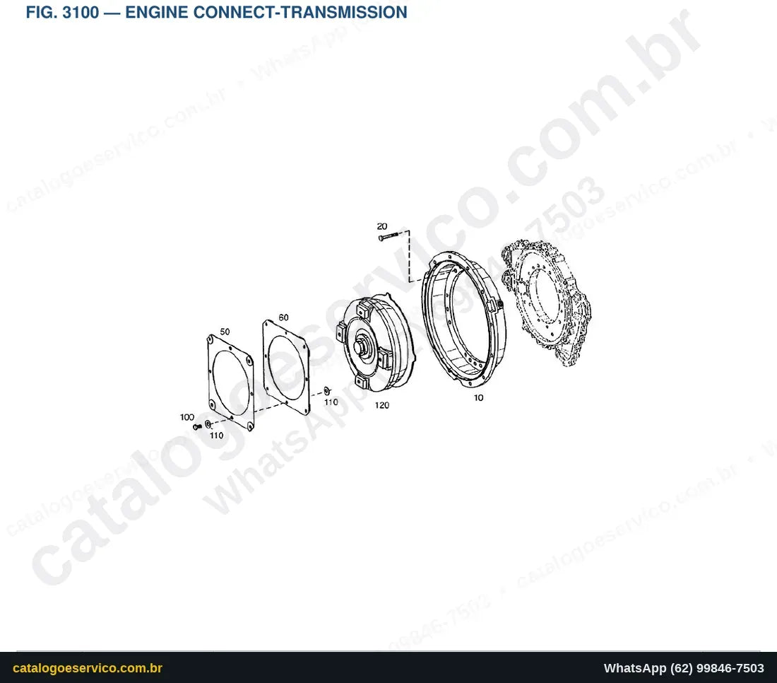 Vista explodida Engine Connect-Transmission - Catálogo de Peças Doosan Mega 160 Tier II
