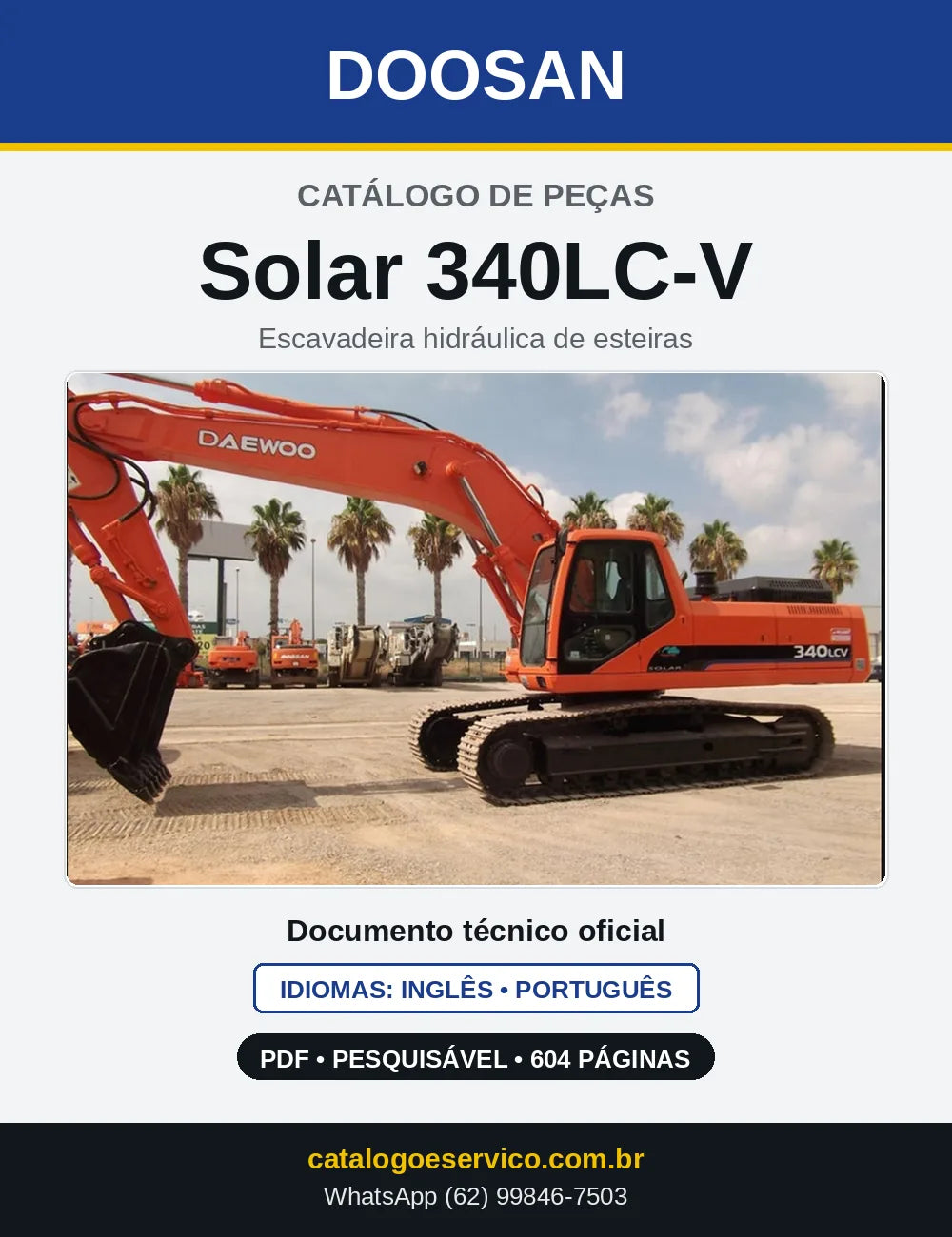 Capa do Catálogo de Peças Doosan Solar 340LC-V em PDF, inglês e português