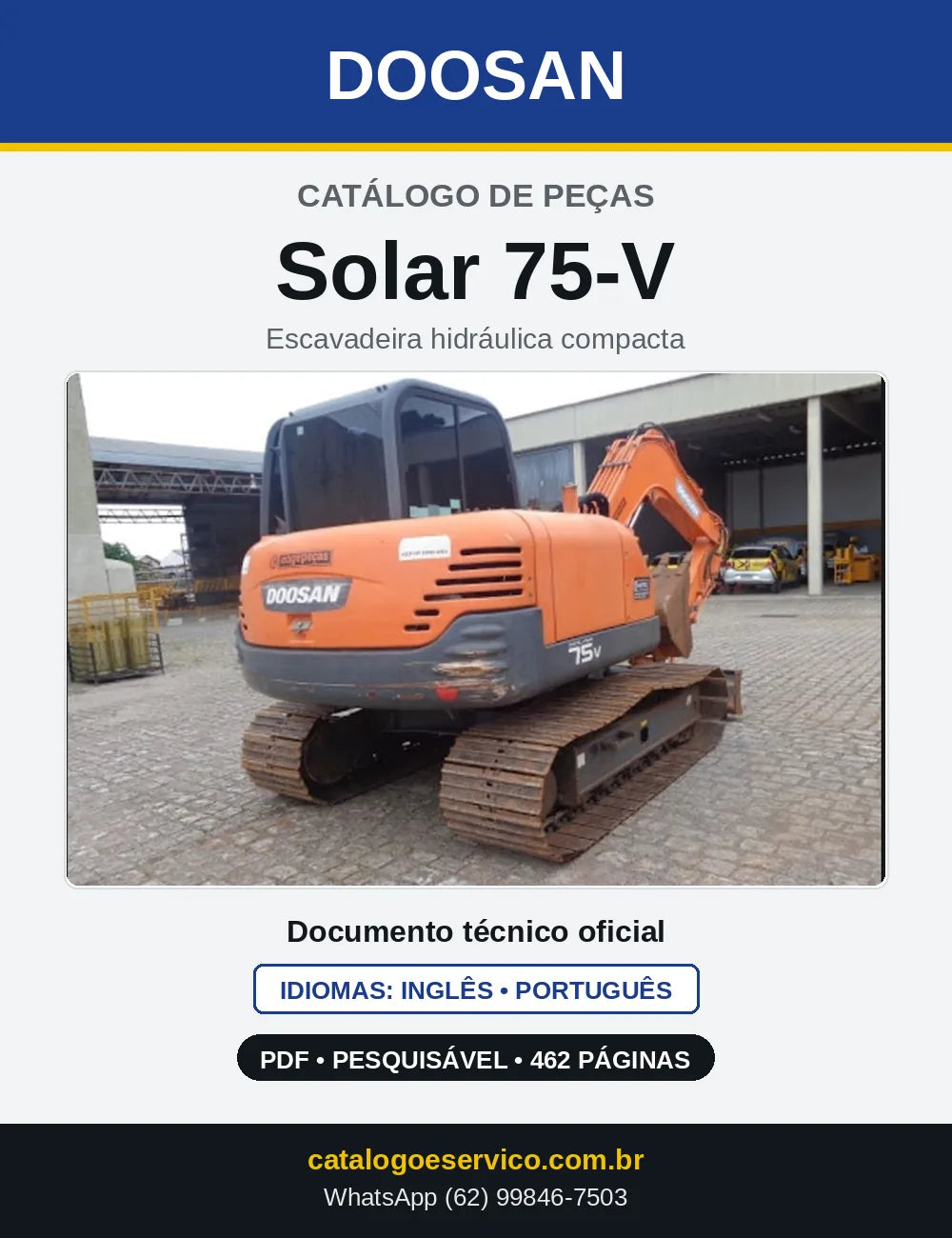 Capa do Catálogo de Peças Doosan Solar 75-V em PDF, inglês e português