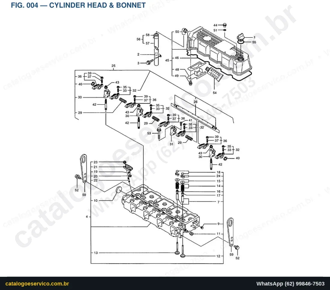 Vista explodida Cylinder Head & Bonnet - Catálogo de Peças Doosan Solar 75-V