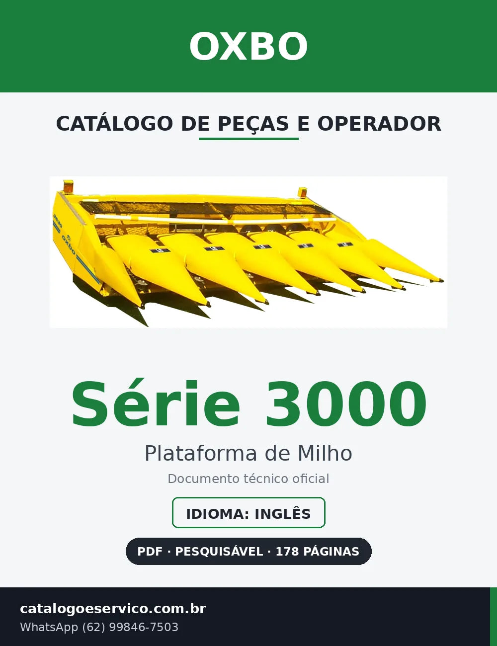 Capa Catálogo de Peças e Operador Oxbo Série 3000 Plataforma de Milho
