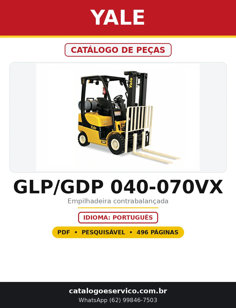 Capa do Catálogo de Peças Yale GLP/GDP 040-070VX em PDF com 496 páginas