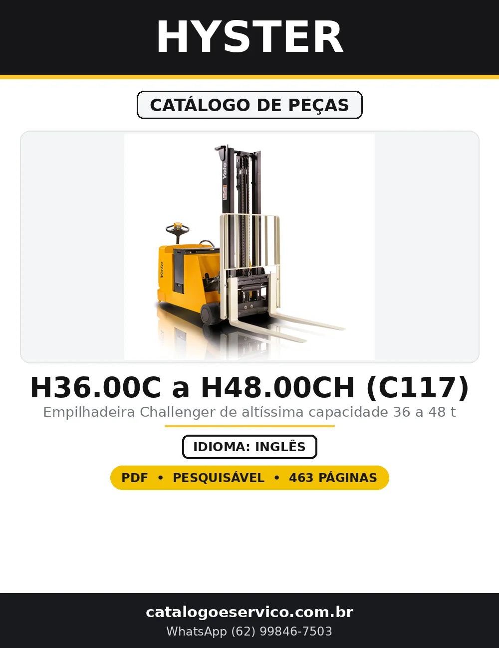 Capa do Catálogo de Peças Hyster H36.00C a H48.00CH (C117) em PDF com 463 páginas