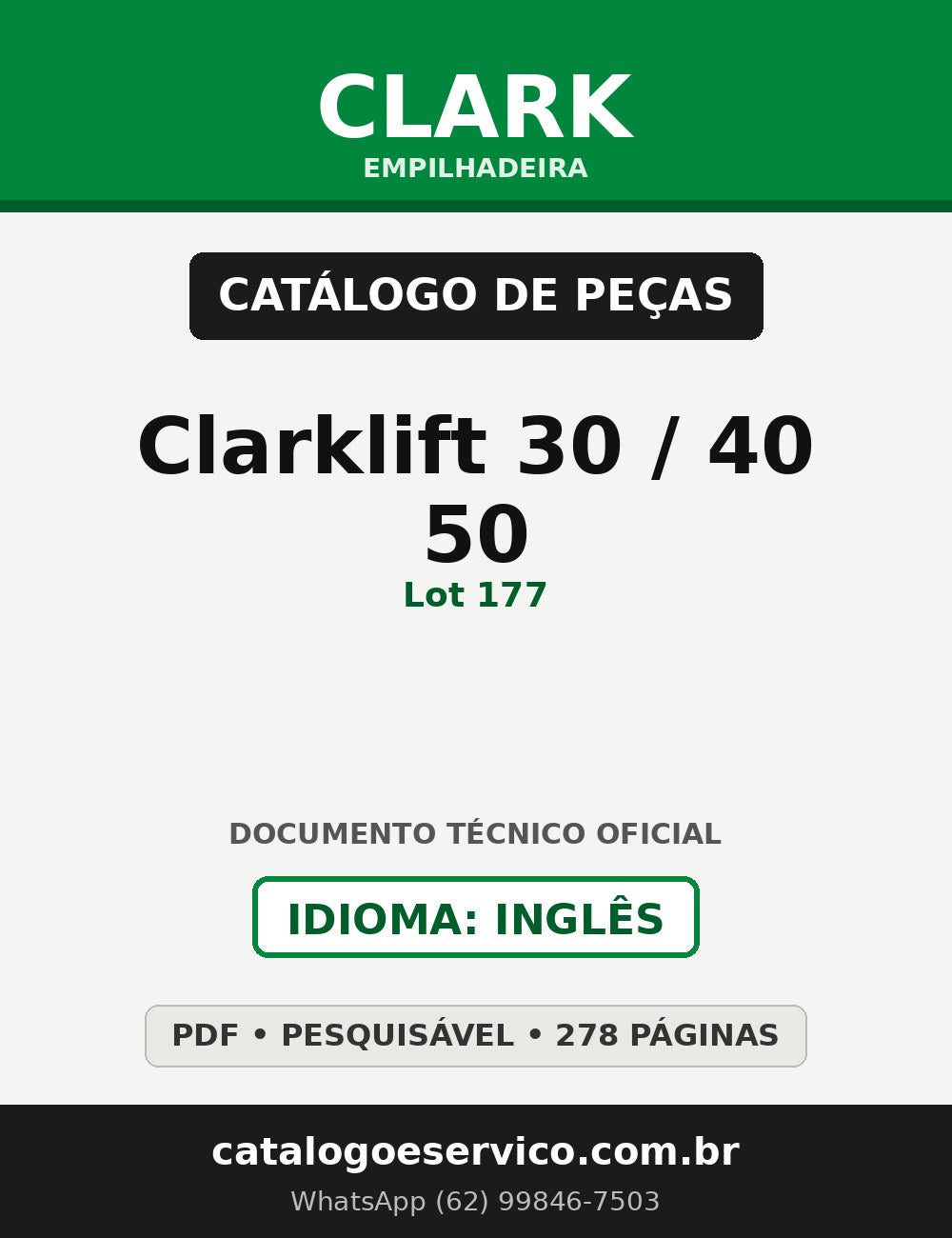 Catálogo de Peças Empilhadeira Clark Clarklift 30 / 40 / 50 (Lot 177)