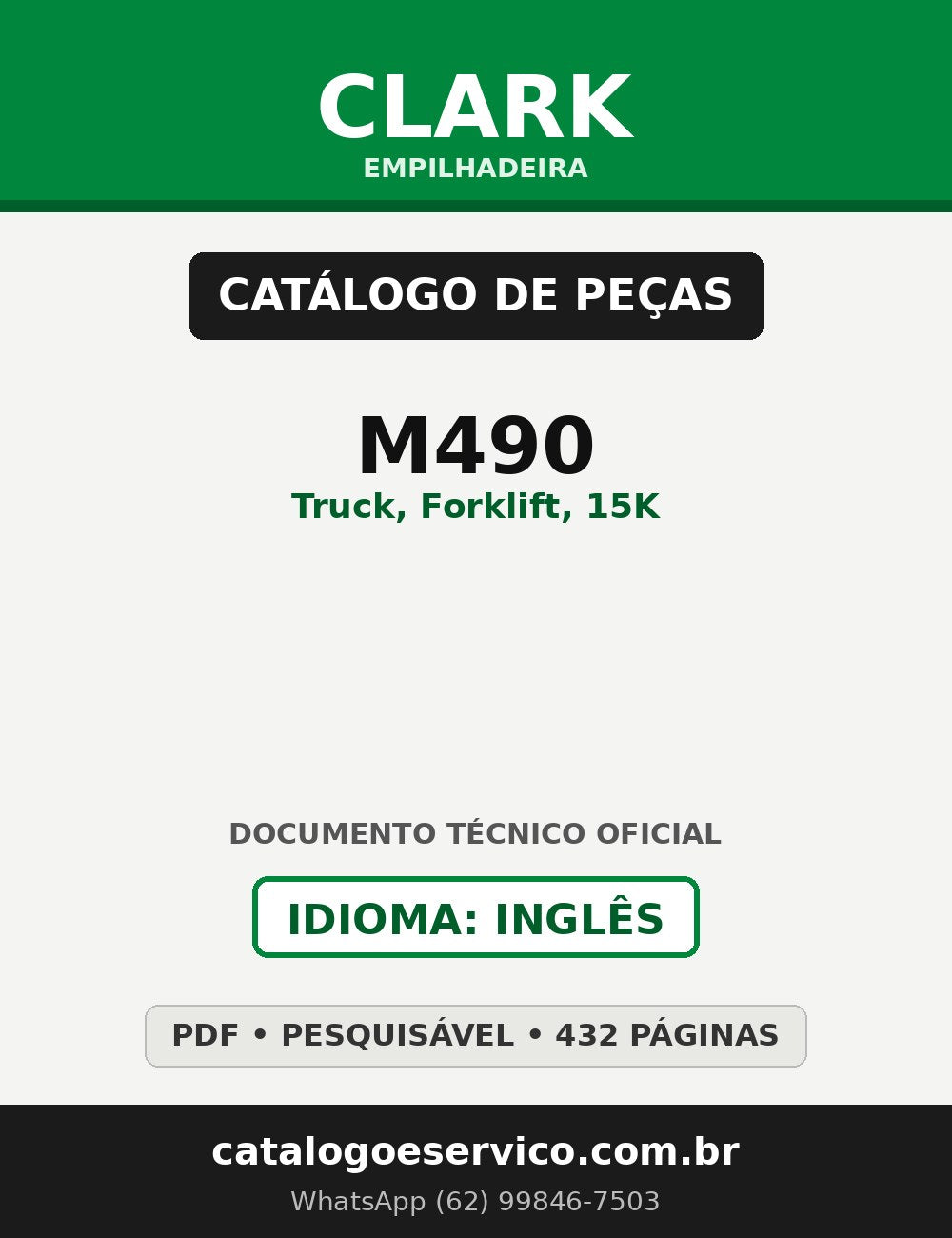 Catálogo de Peças Empilhadeira Clark M490 (Truck, Forklift, 15K)