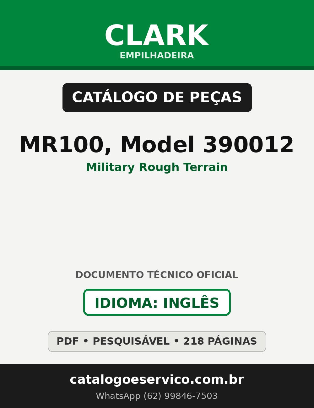 Catálogo de Peças Empilhadeira Clark MR100, Model 390012 (Military Rough Terrain)