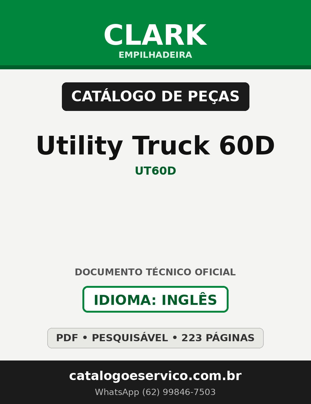 Catálogo de Peças Empilhadeira Clark Utility Truck 60D (UT60D)