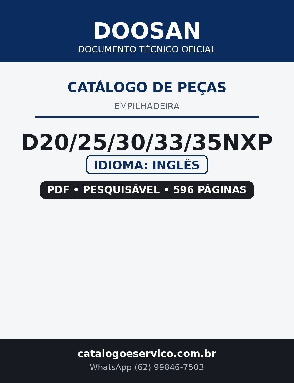 Catálogo de Peças Empilhadeira Doosan — D20/25/30/33/35NXP