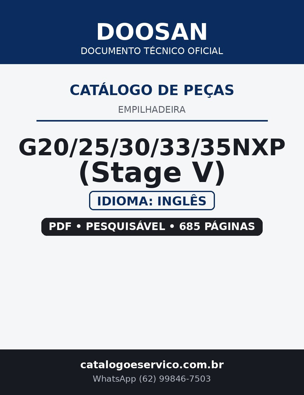 Catálogo de Peças Empilhadeira Doosan — G20/25/30/33/35NXP (Stage V)