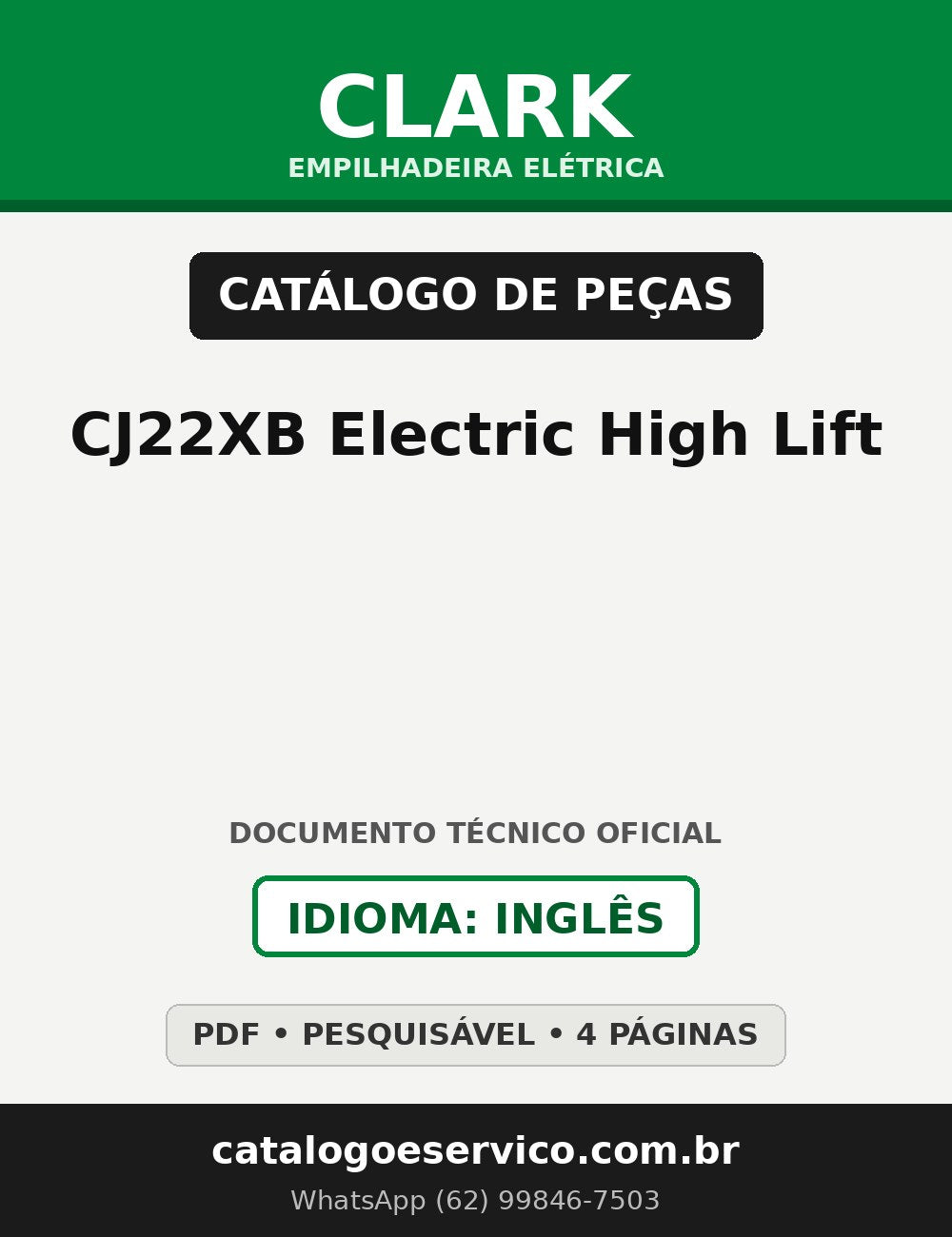 Catálogo de Peças Empilhadeira Elétrica Clark CJ22XB Electric High Lift