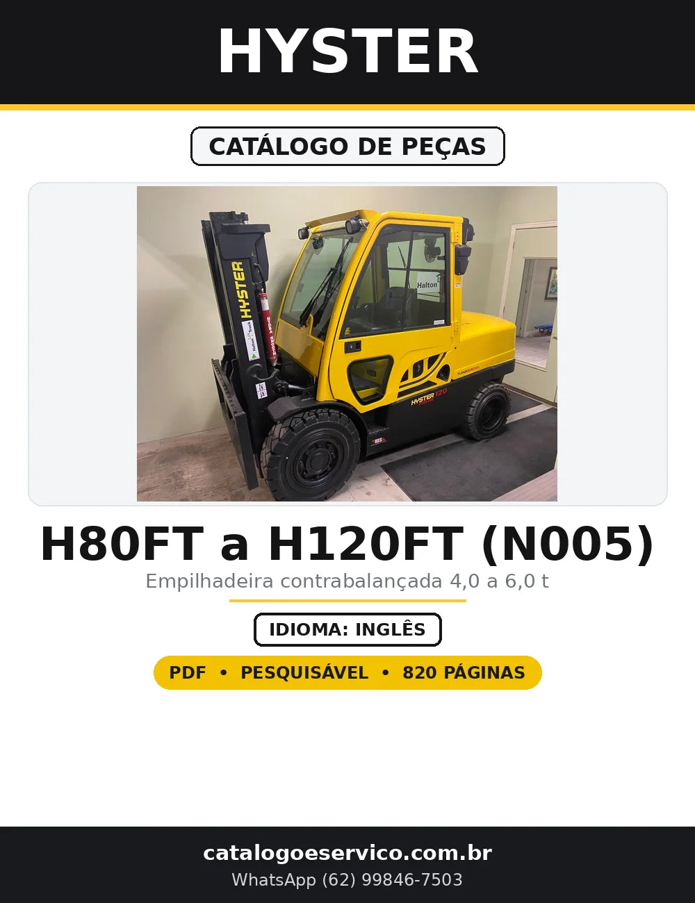 Capa do Catálogo de Peças Hyster H80FT a H120FT (N005) em PDF com 820 páginas