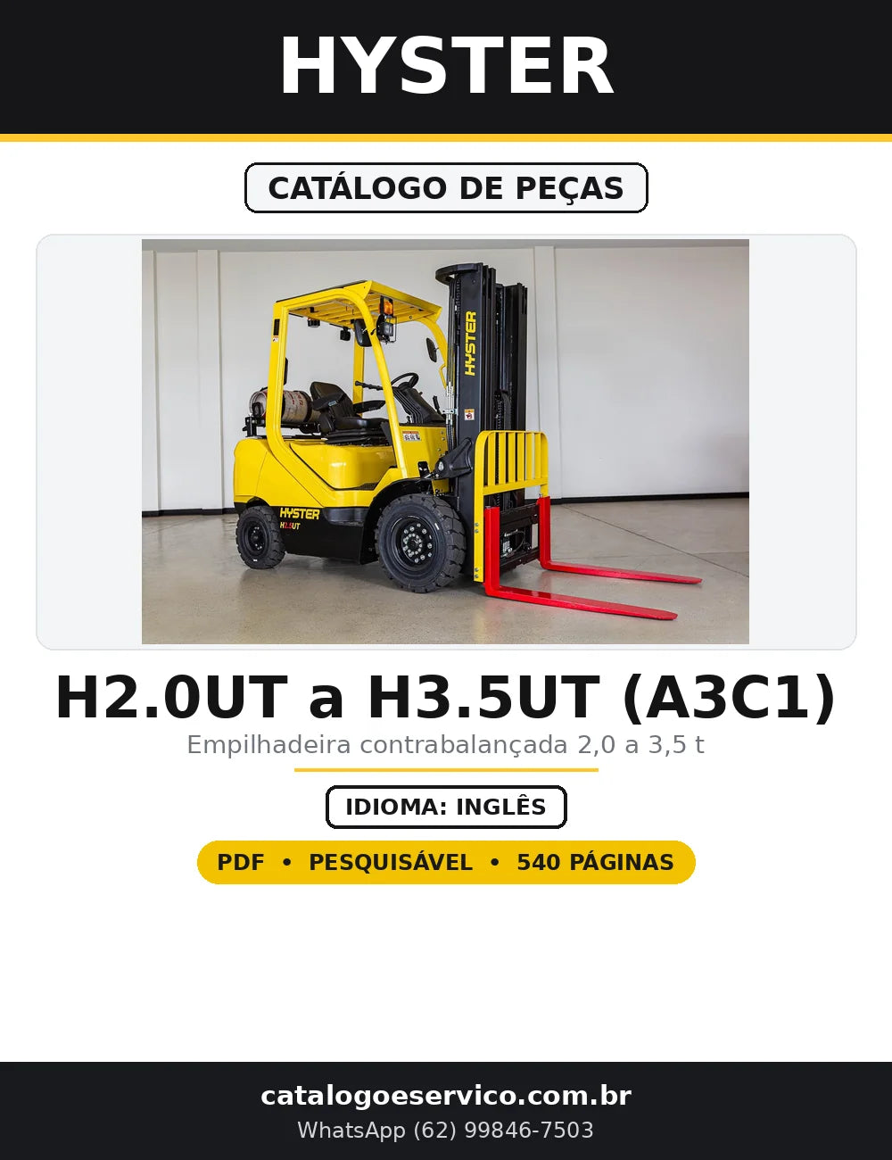 Capa do Catálogo de Peças Hyster H2.0UT a H3.5UT (A3C1) em PDF com 540 páginas