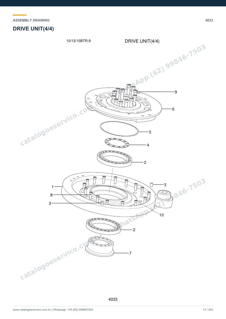 Catálogo de peças Hyundai 10/13/15BTR-9: desenho de montagem — motor de tração e controle elétrico
