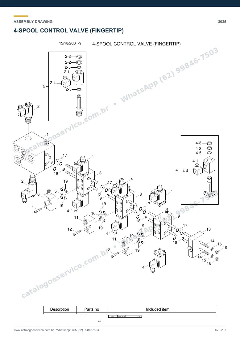 Catálogo de peças Hyundai 15/18/20BT-9: desenho de montagem — bomba hidráulica e válvula de controle (MCV)