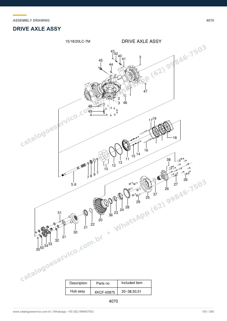 Catálogo de peças Hyundai 15/18/20LC-7M: desenho de montagem — eixos, freios e rodas