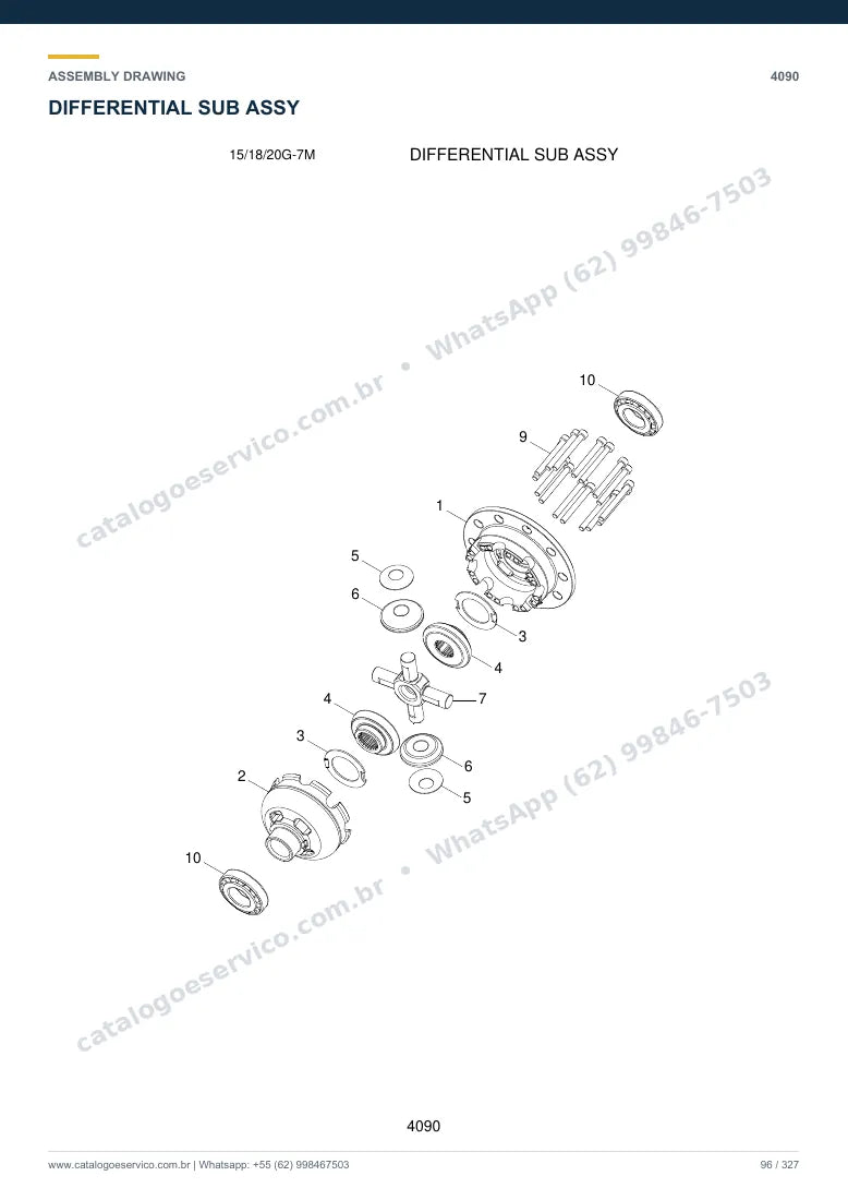 Catálogo de peças Hyundai 15G/18G/20G-7M: desenho de montagem — eixos, freios e rodas