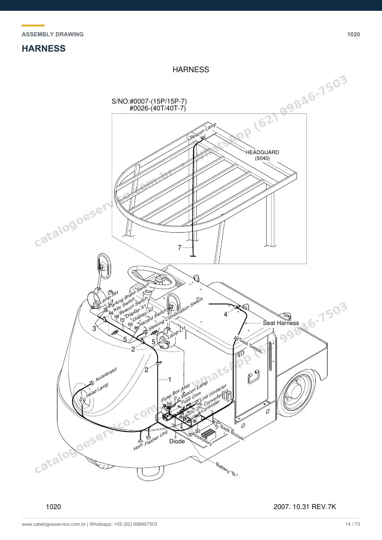 Catálogo de peças Hyundai 15P-7/40T-7: desenho de montagem — sistema elétrico e controle