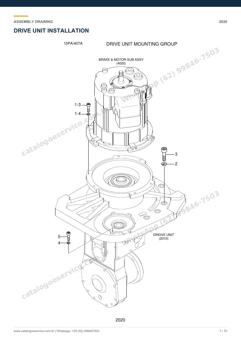 Catálogo de peças Hyundai 15PA/40TA-7: desenho de montagem — motor de tração e controle elétrico