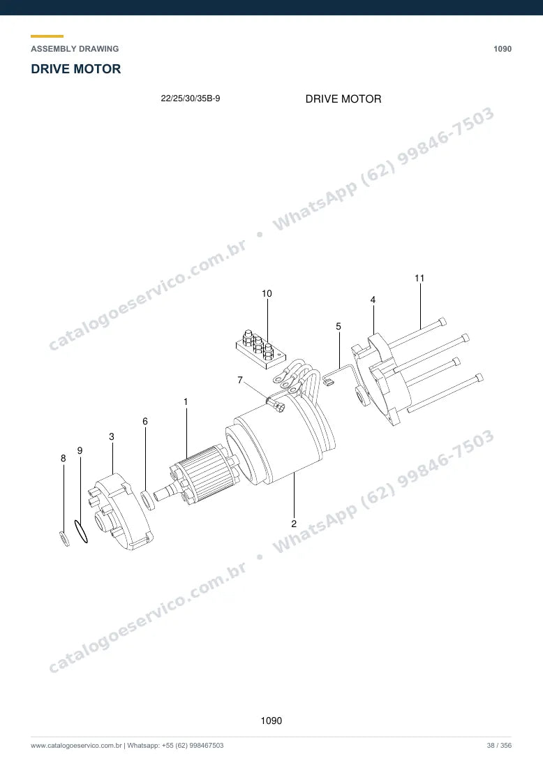 Catálogo de peças Hyundai 22/25/30/32/35B-9: desenho de montagem — motor de tração e controle elétrico