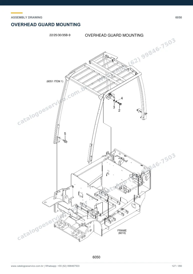 Catálogo de peças Hyundai 22/25/30/32/35B-9: desenho de montagem — cabine, assento e comandos