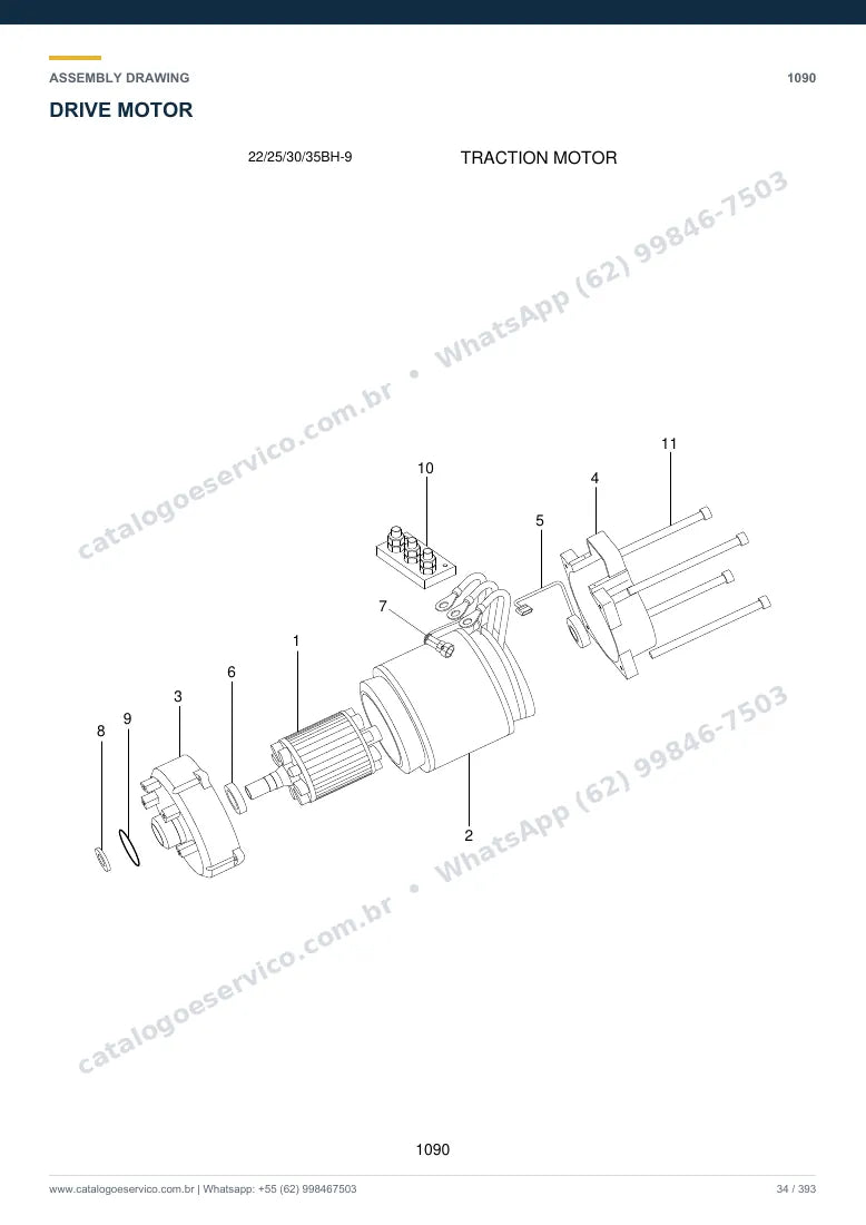 Catálogo de peças Hyundai 22/25/30/35BH-9: desenho de montagem — motor de tração e controle elétrico
