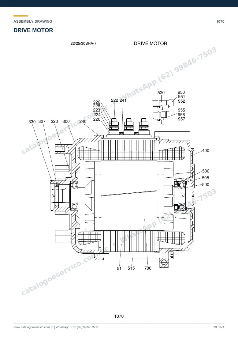 Catálogo de peças Hyundai 22/25/30BHA-7: desenho de montagem — motor de tração e controle elétrico