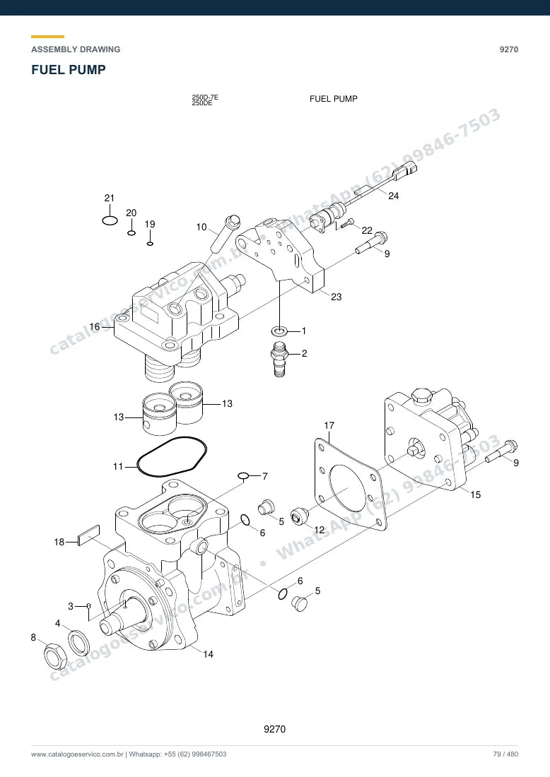 Catálogo de peças Hyundai 250D-7E: desenho de montagem — combustível e injeção